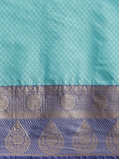 Faishana Turquoise Blue Resham Brocade Saree With Contrast Blue Zari Pattu Border