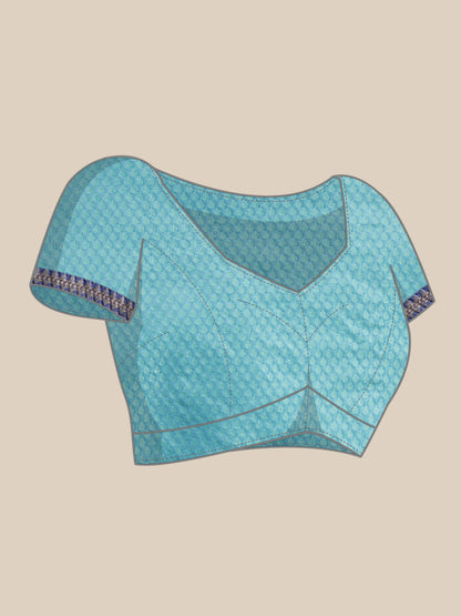 Turquoise Blue Tanchoi Banarasi Sarees For Women GEBC11