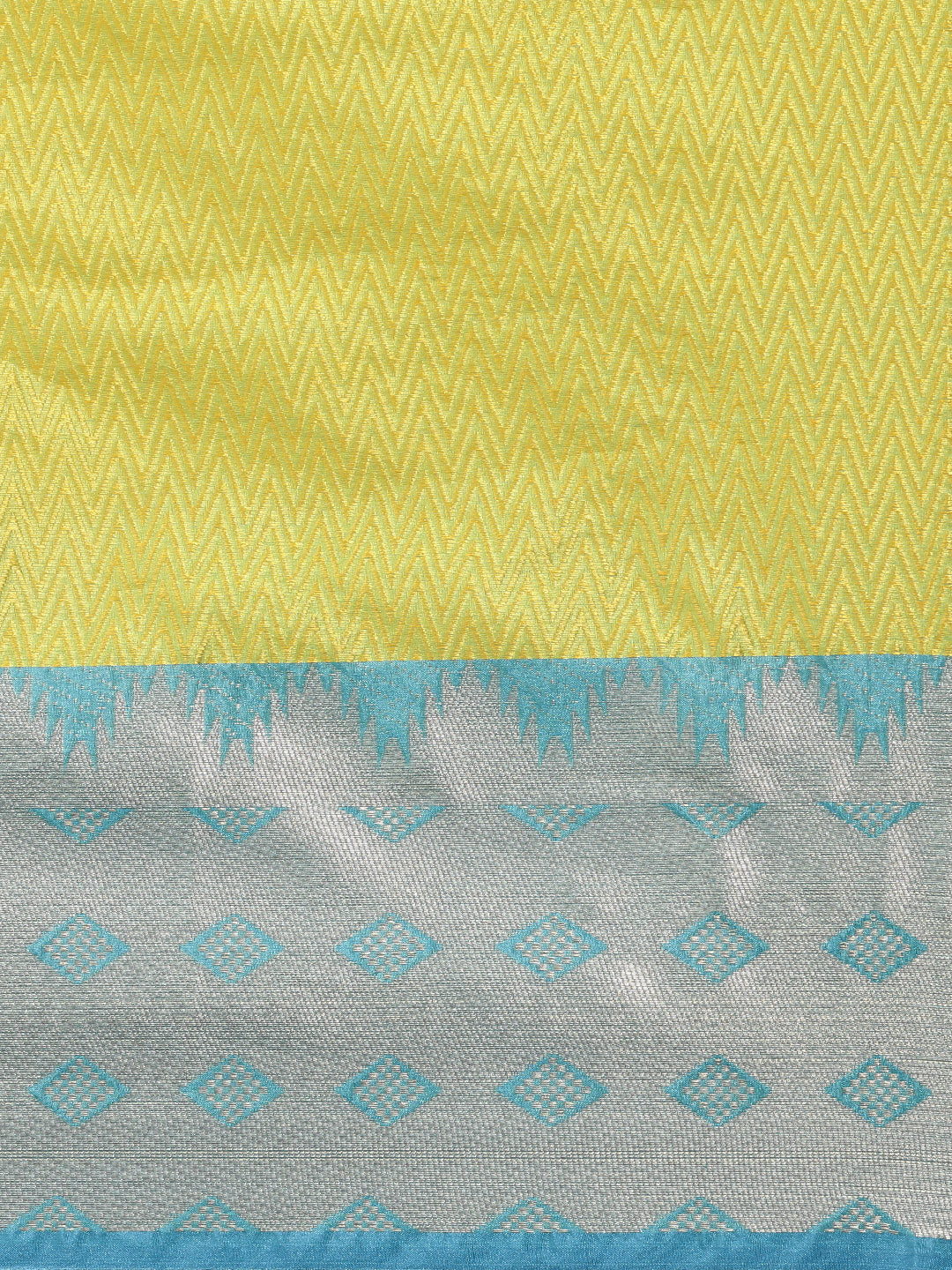 Faishana Gold Resham Brocade Saree With Contrast Blue Zari Pattu Border