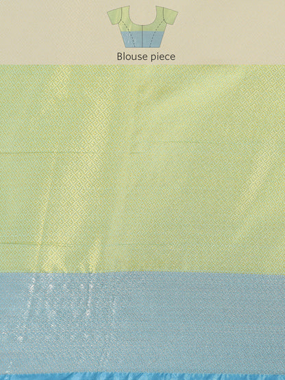 Faishana Gold Resham Brocade Saree With Contrast Blue Zari Pattu Border