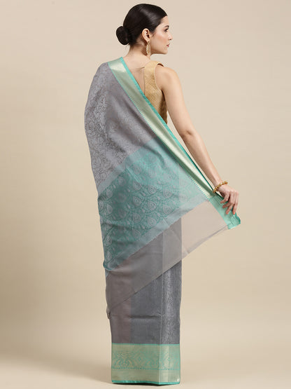 Grey Tanchoi Banarasi Sarees For Women GEBC2