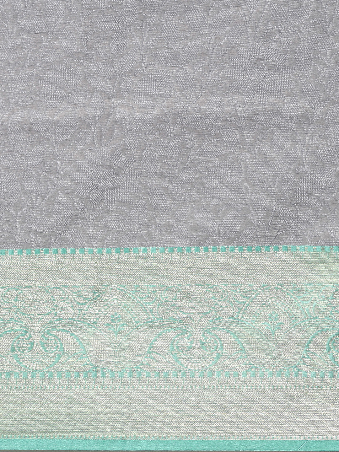 Faishana Grey Resham Brocade Saree With Contrast Seagreen Zari Pattu Border