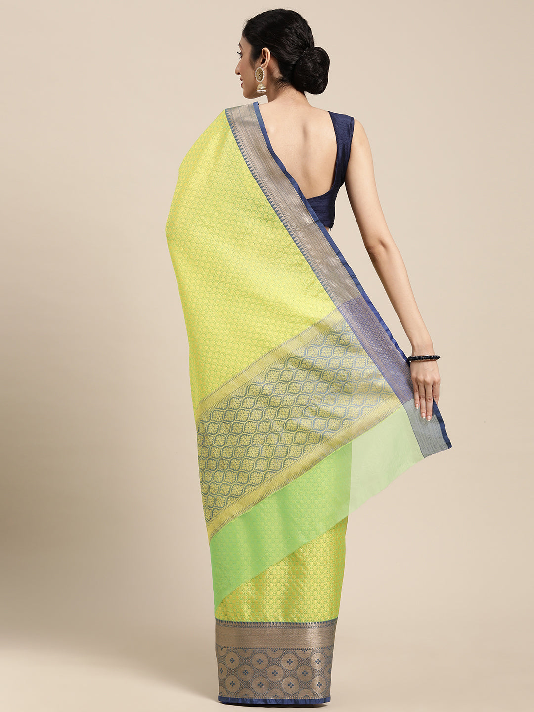 Faishana Green Resham Brocade Saree With Contrast Blue Zari Pattu Border