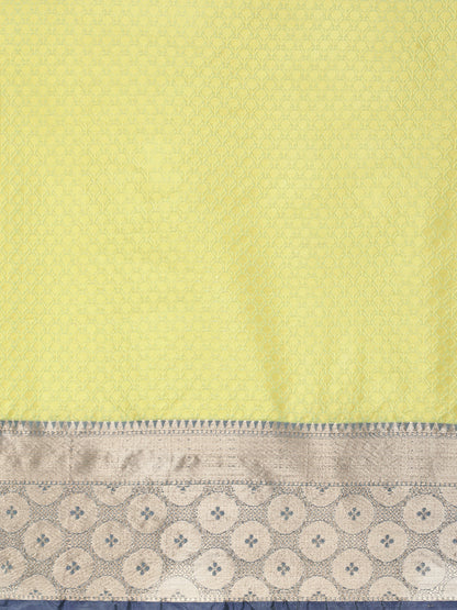 Faishana Green Resham Brocade Saree With Contrast Blue Zari Pattu Border