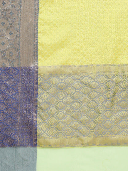 Faishana Green Resham Brocade Saree With Contrast Blue Zari Pattu Border