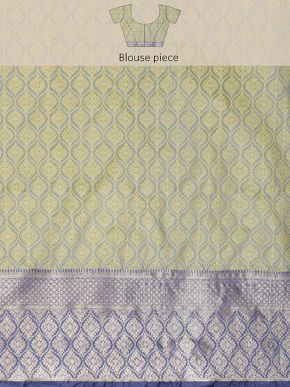 Faishana Green Resham Brocade Saree With Contrast Blue Zari Pattu Border