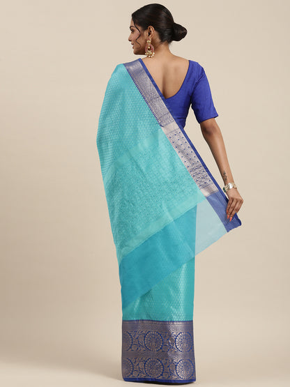 Turquoise Blue Tanchoi Banarasi Sarees For Women GEBC9