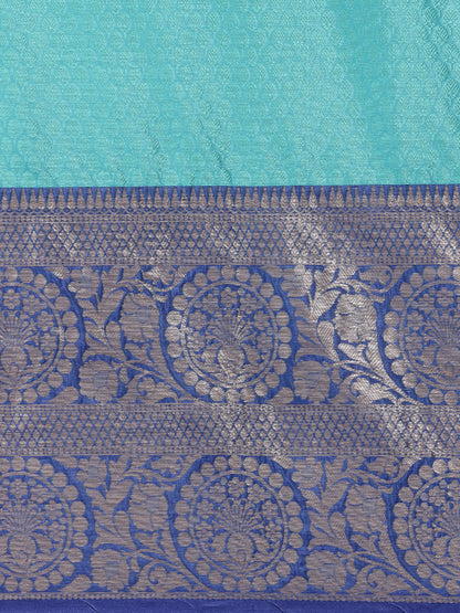 Turquoise Blue Tanchoi Banarasi Sarees For Women GEBC9
