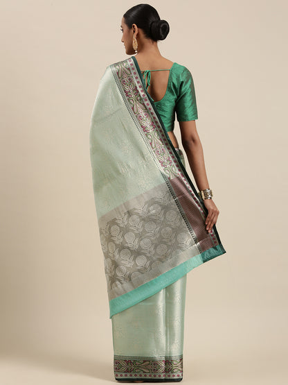 Sea Green Kanchi Silk Banarasi Sarees For Women GEBE10