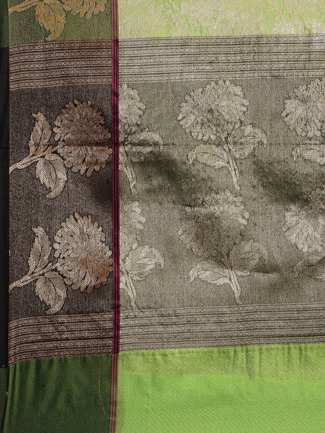Lime Green Kanchi Silk Banarasi Sarees For Women GEBE11