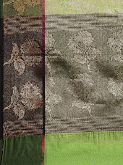 Lime Green Kanchi Silk Banarasi Sarees For Women GEBE11