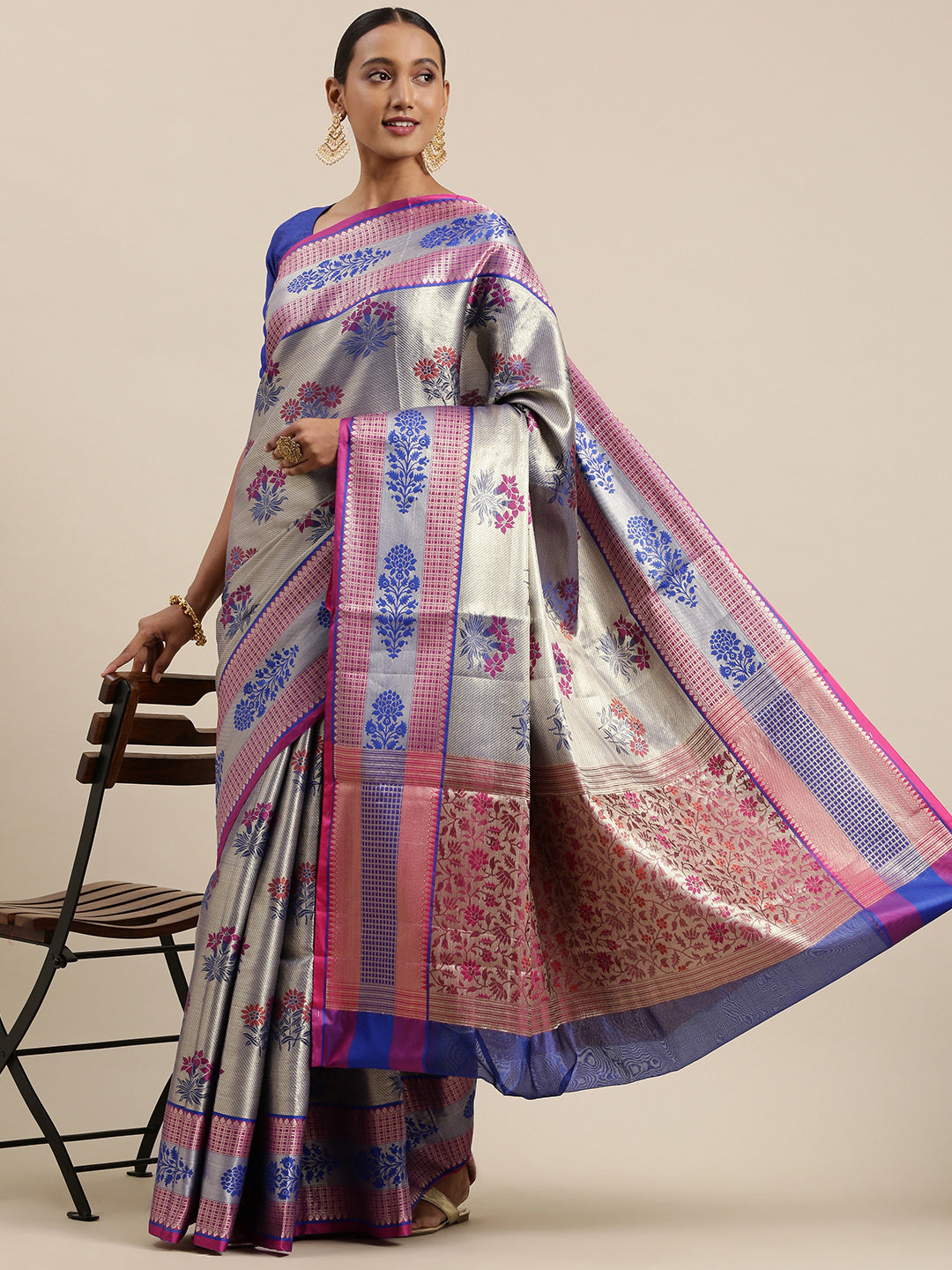 Grey Kanchi Silk Banarasi Sarees For Women GEBE1