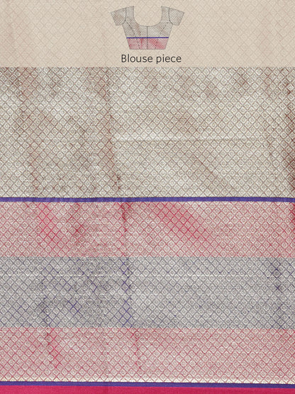 Faishana Presents Grey Zari Meena Paithani Brocade Contrast Pink Pattu Border Banarasi Saree