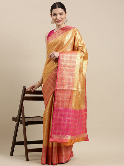 Orange Kanchi Silk Banarasi Sarees For Women GEBE23
