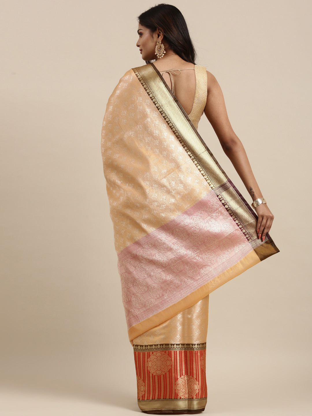 Beige Kanchi Silk Banarasi Sarees For Women GEBE29