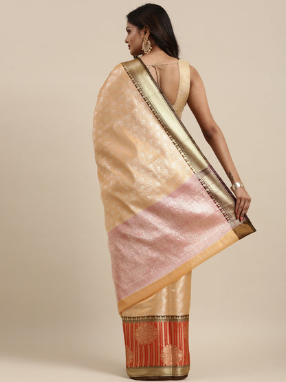 Beige Kanchi Silk Banarasi Sarees For Women GEBE29