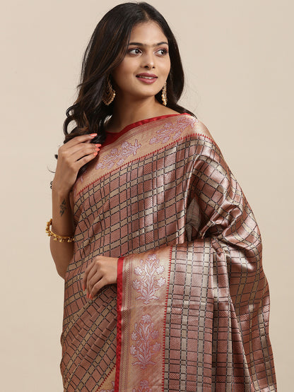 Brown Kanchi Silk Banarasi Sarees For Women GEBE3