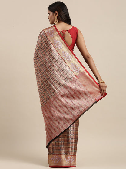 Brown Kanchi Silk Banarasi Sarees For Women GEBE3