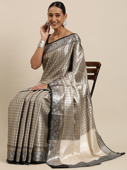 Black Kanchi Silk Banarasi Sarees For Women GEBE5