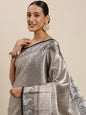 Faishana Presents Black Zari Kanchi Silk Brocade Contrast Silver Gold Jamawar Border Banarasi Saree