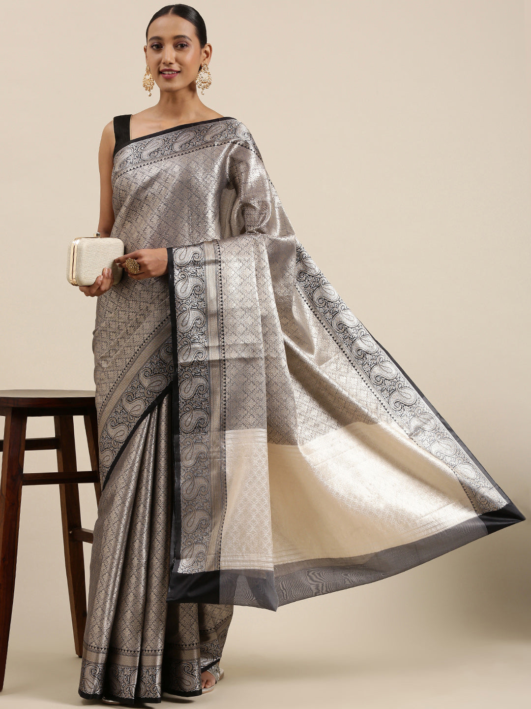 Silver Kanchi Silk Banarasi Sarees For Women GEBE9