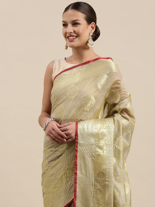 Faishana Presents Handwoven Olive Green Bright Silk Boota Skirt Border With Olive Green Blouse Banarasi Saree