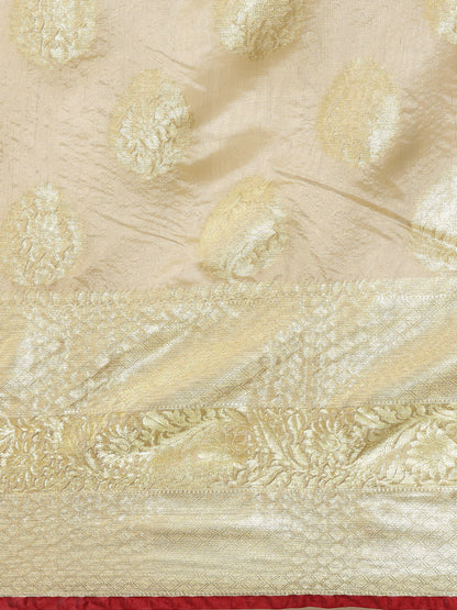 Faishana Presents Handwoven Olive Green Bright Silk Boota Skirt Border With Olive Green Blouse Banarasi Saree