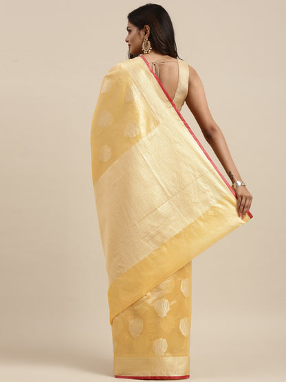 Faishana Presents Handwoven Peach Bright Silk Boota Zari Border With Peach Blouse Banarasi Saree