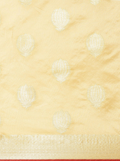 Faishana Presents Handwoven Peach Bright Silk Boota Zari Border With Peach Blouse Banarasi Saree