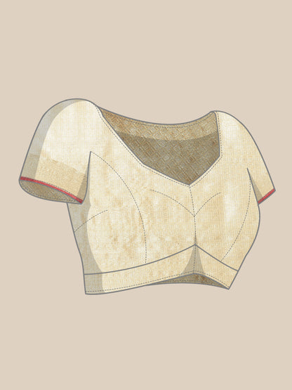 Faishana Presents Handwoven Peach Bright Silk Boota Zari Border With Peach Blouse Banarasi Saree