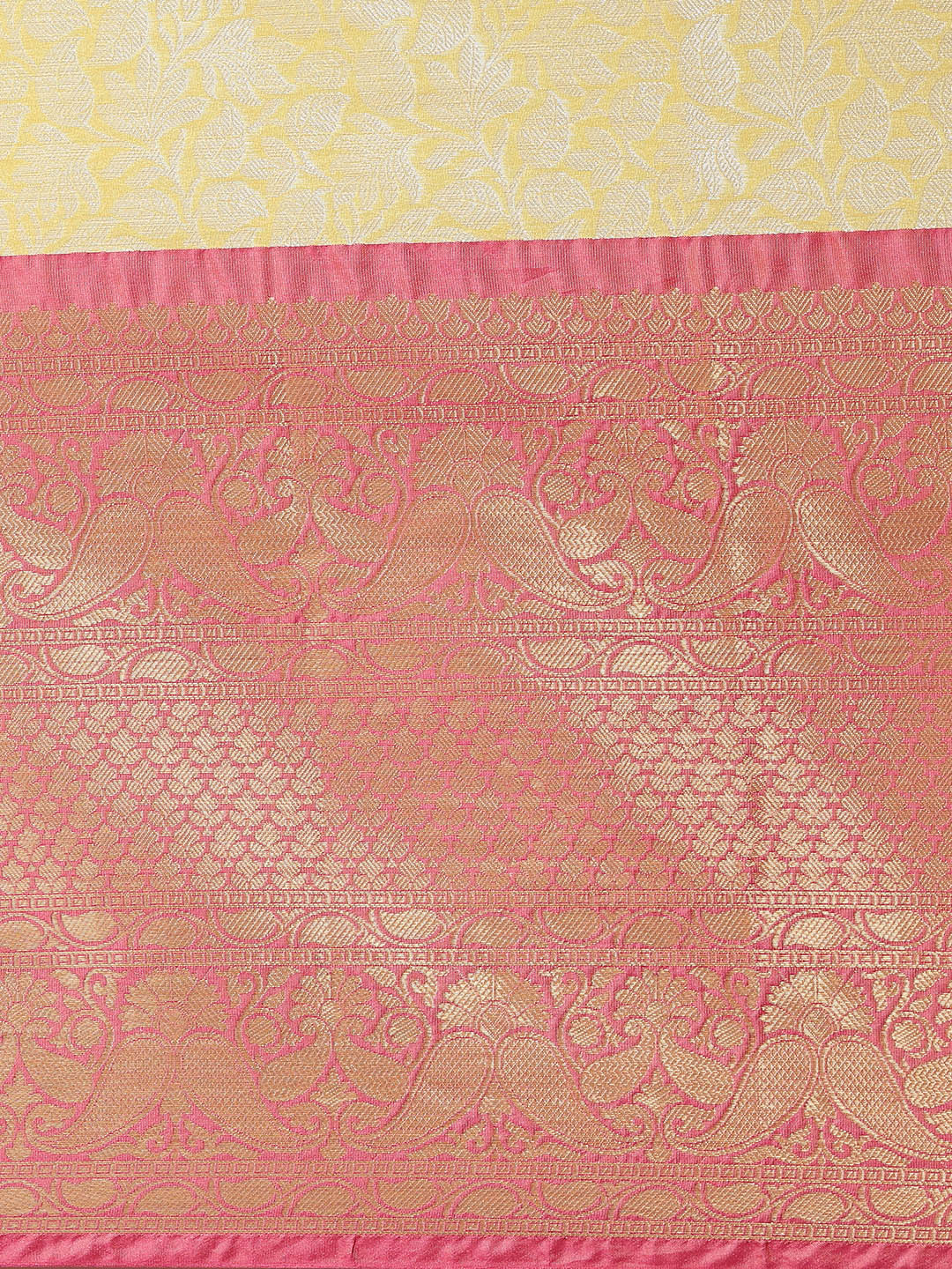 Faishana Presents Presents Gold Kanchi Silk Zari Brocade Contrast Silk Zari Brocade Red Pattu Border Banarasi Saree.