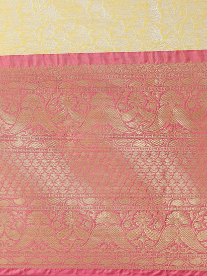 Faishana Presents Presents Gold Kanchi Silk Zari Brocade Contrast Silk Zari Brocade Red Pattu Border Banarasi Saree.