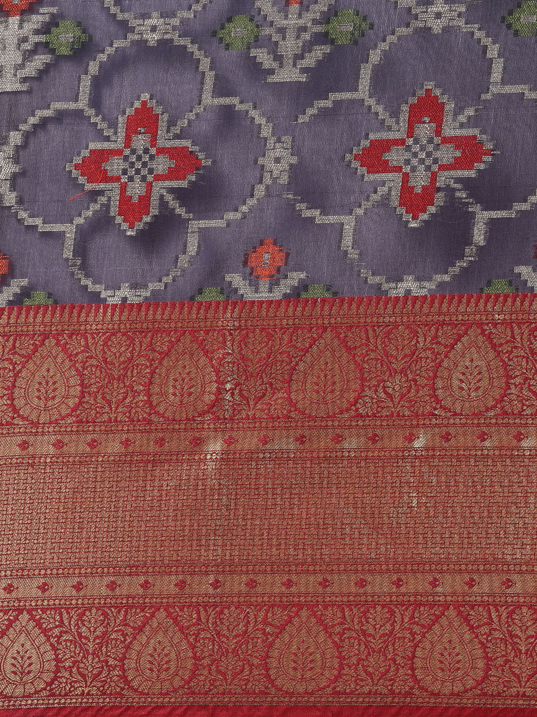 Faishana Presents Presents Navy Blue Zari Patola Contrast Zari Brocade Maroon Pattu Border Banarasi Saree.