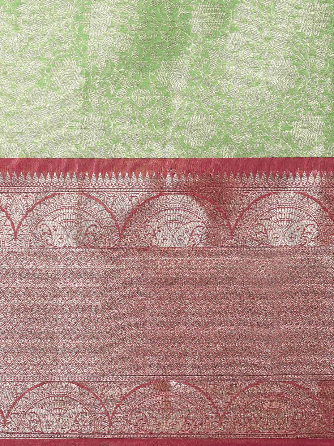 Faishana Presents Presents Green Kanchi Silk Zari Brocade Contrast Zari Brocade Pink Pattu Border Banarasi Saree.