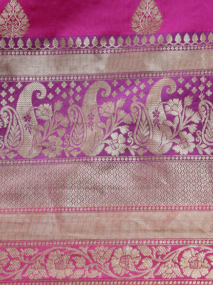 Faishana Presents Magenta Poly Cotton Zari Boota With Skirt Border Banarasi Saree