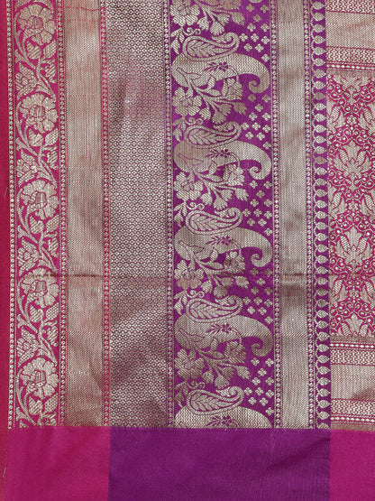 Faishana Presents Magenta Poly Cotton Zari Boota With Skirt Border Banarasi Saree