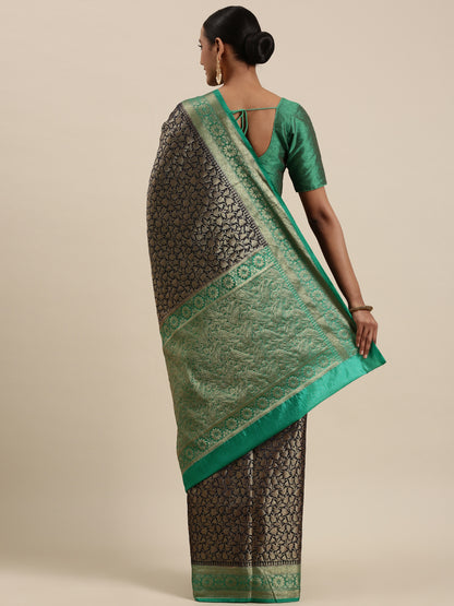 Black Cotton Blend Banarasi Sarees For Women GECT23