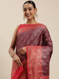Faishana Presents Brown Cotton Silk Zari Brocade Kadiyal Contrast Red Border Banarasi Saree