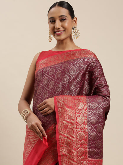 Brown Cotton Blend Banarasi Sarees For Women GECT25