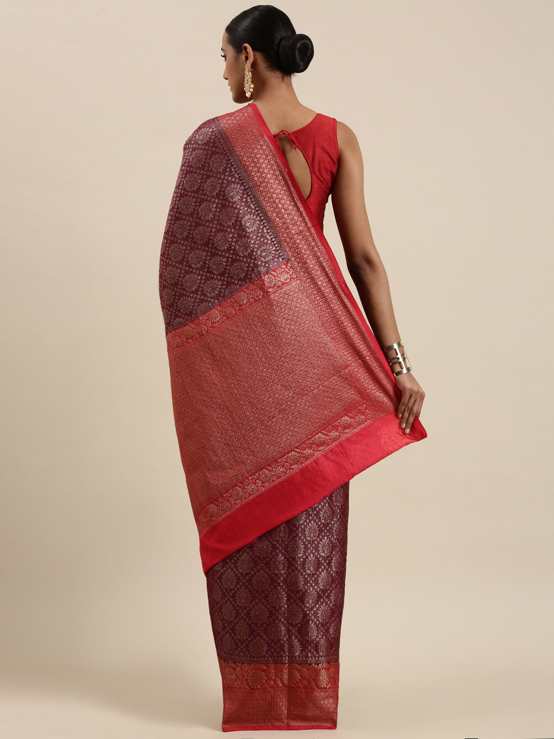 Brown Cotton Blend Banarasi Sarees For Women GECT25