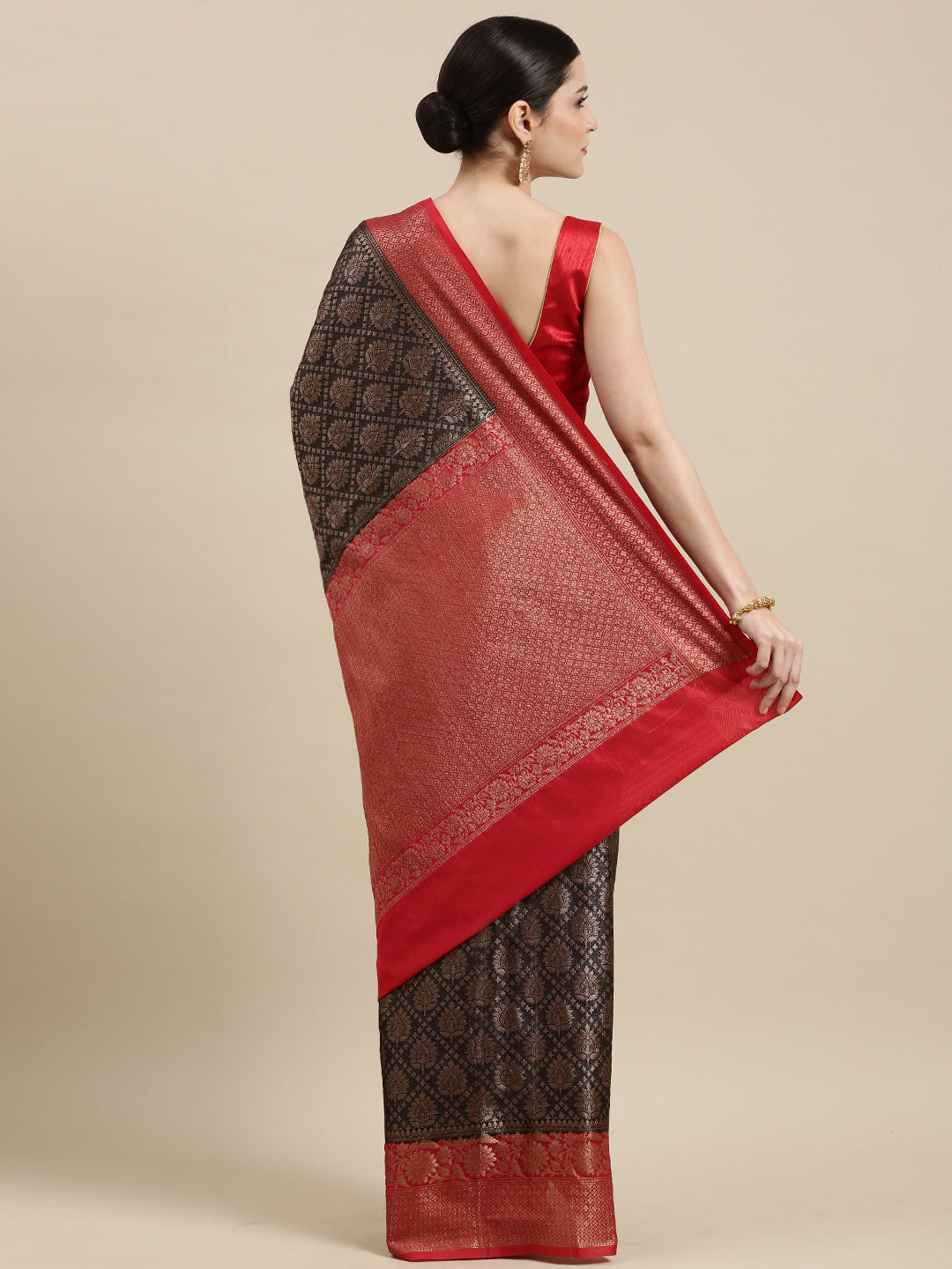 Black Cotton Blend Banarasi Sarees For Women GECT26