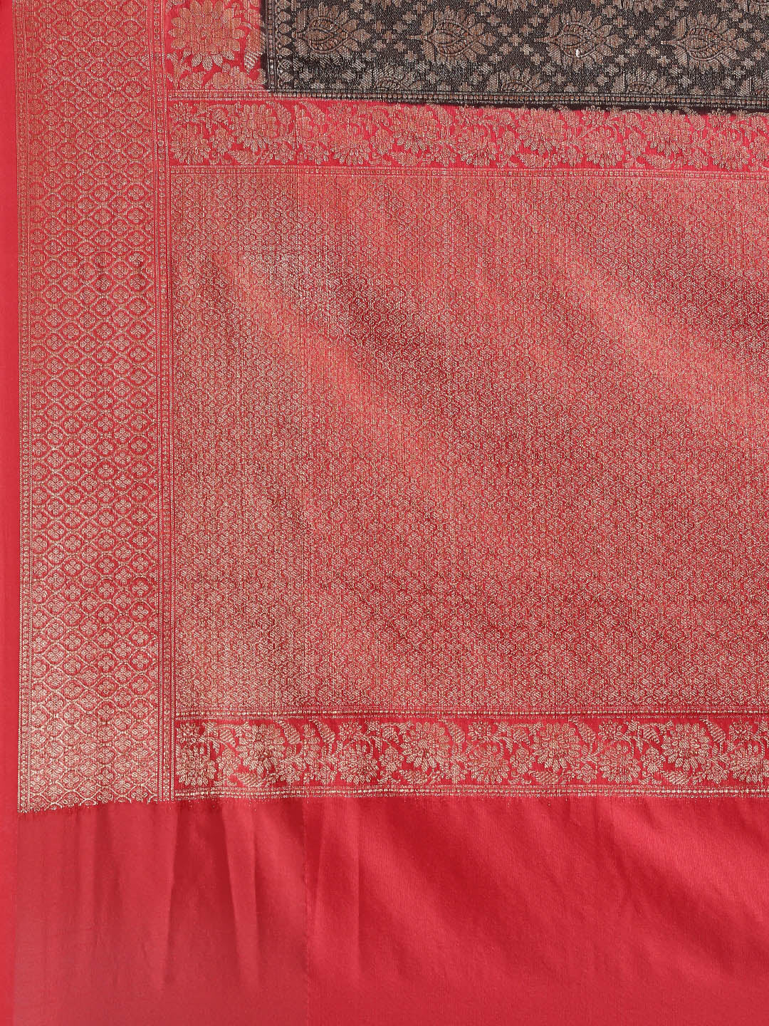 Faishana Presents Black Cotton Silk Zari Brocade With Kadiyal Contrast Red Border Banarasi Saree