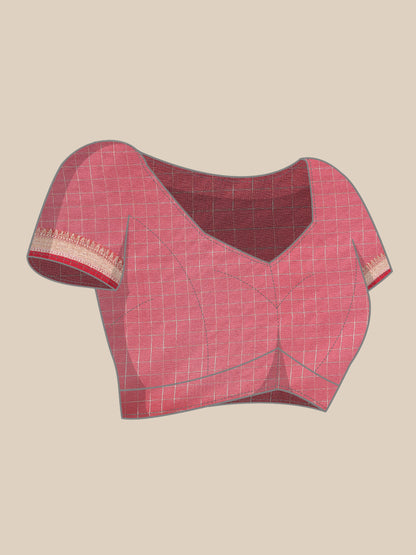Faishana Presents Brown Organza Zari Check With Skirt Tilfi Kadiyal Contrast Red Border Banarasi Saree