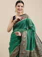Faishana Presents Green Organza Zari Check With Tilfi Kadiyal Contrast Black Border Banarasi Saree