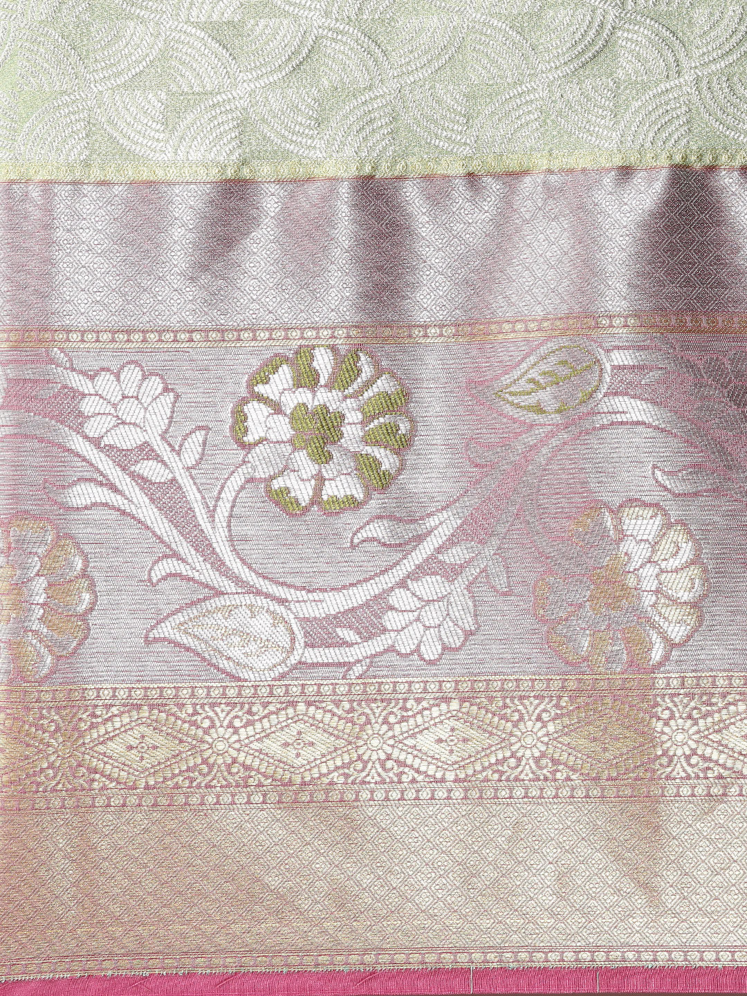 Faishana Seagreen Kanchi Silk Silver Zari Paithani Border Banarasi Saree With Seagreen Blouse