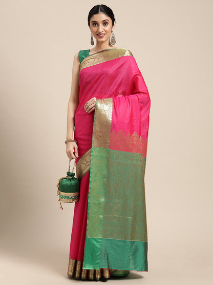 Pink Valkalam Katan Silk Banarasi Sarees For Women GEKH27