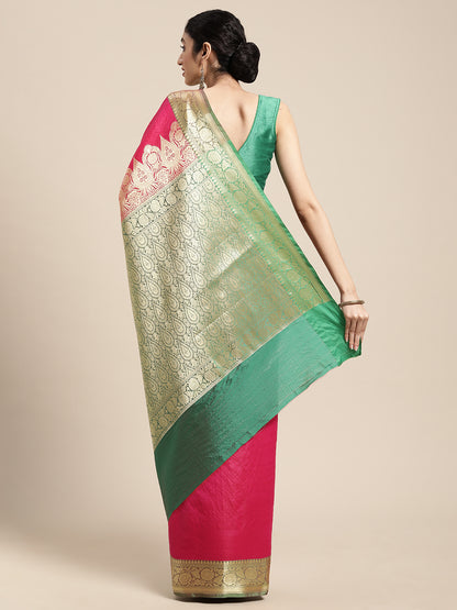 Pink Valkalam Katan Silk Banarasi Sarees For Women GEKH27