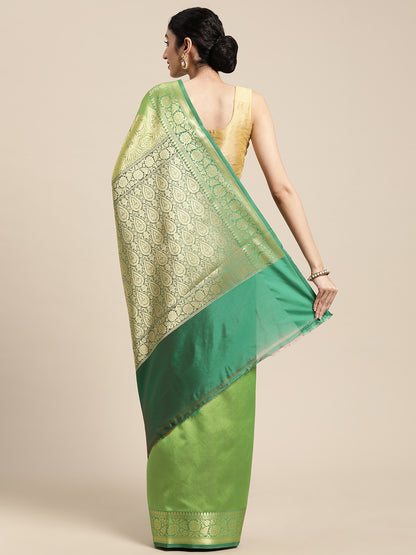 Green Valkalam Katan Silk Banarasi Sarees For Women GEKH30