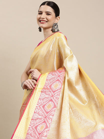 Gold Kanjeevaram Banarasi Sarees For Women GEMA10