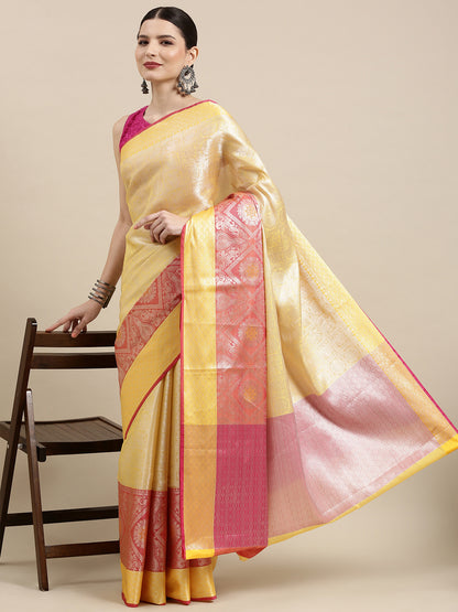 Gold Kanjeevaram Banarasi Sarees For Women GEMA10